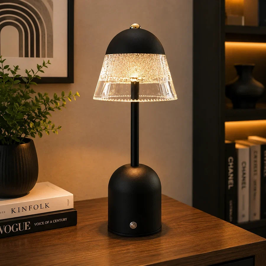 Aurora Frost Glass LED Table Lamp – Black