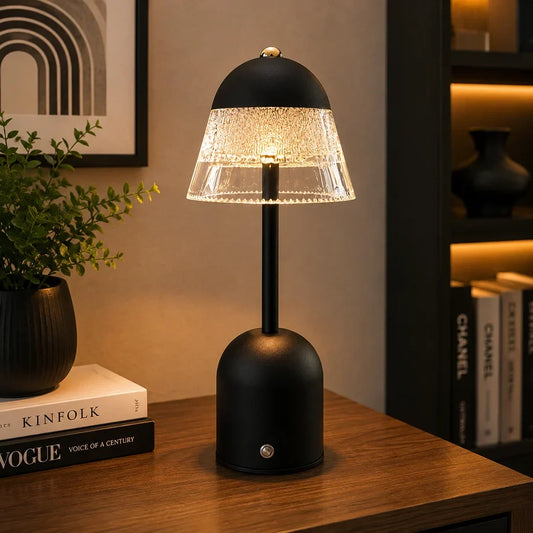 Aurora Frost Glass LED Table Lamp – Black