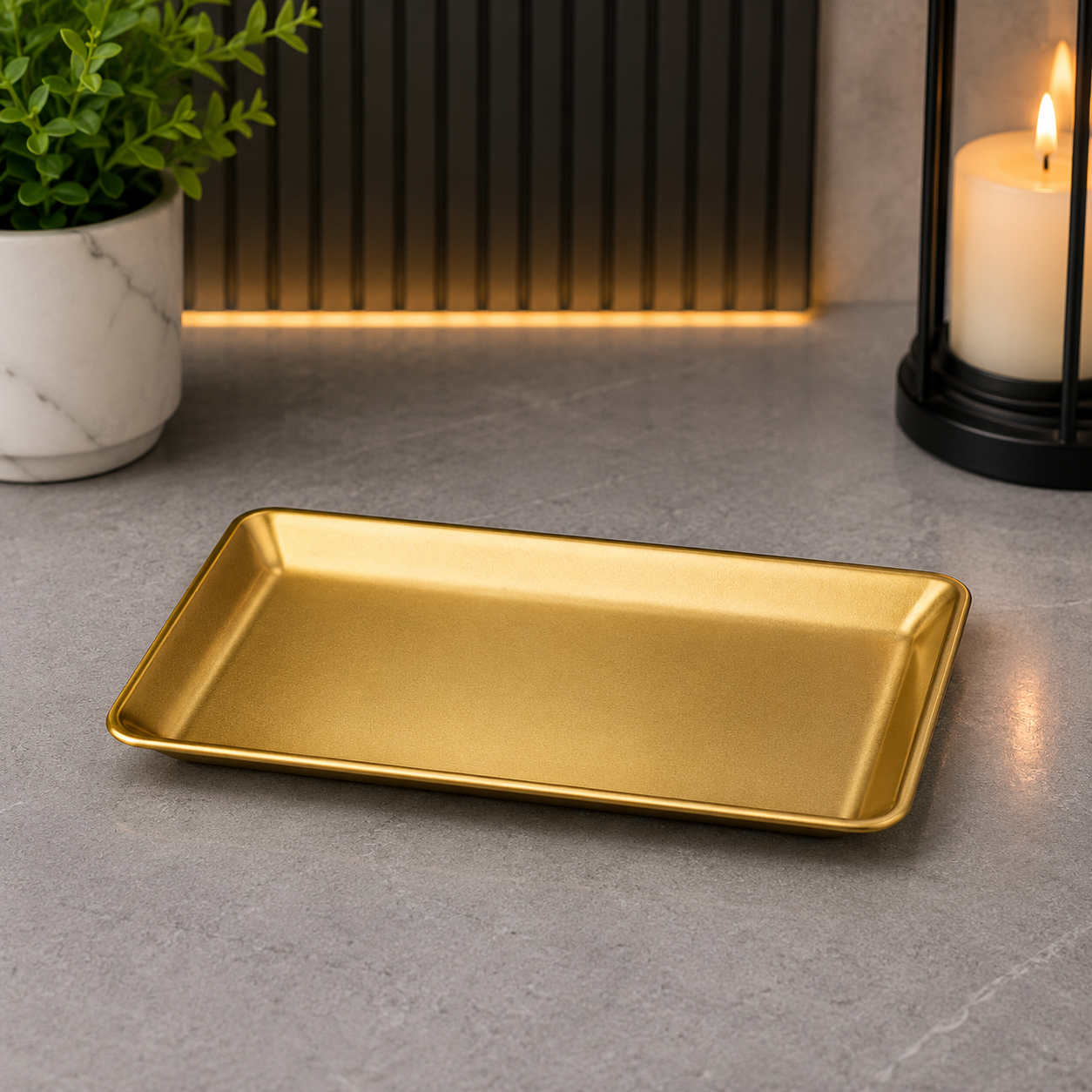 Luxury Golden Rectangular Serving Tray – 32 × 16cm