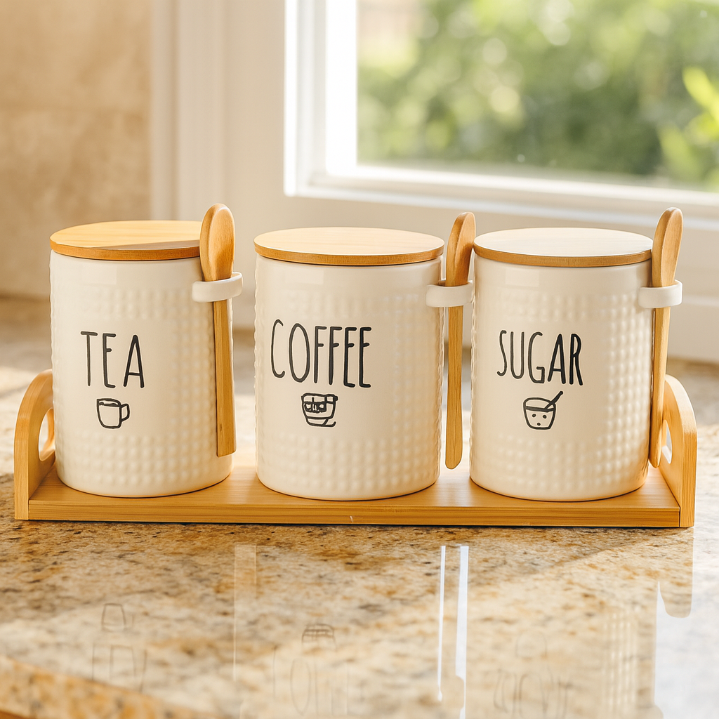 3-Piece Ceramic Jar Set With Spoon