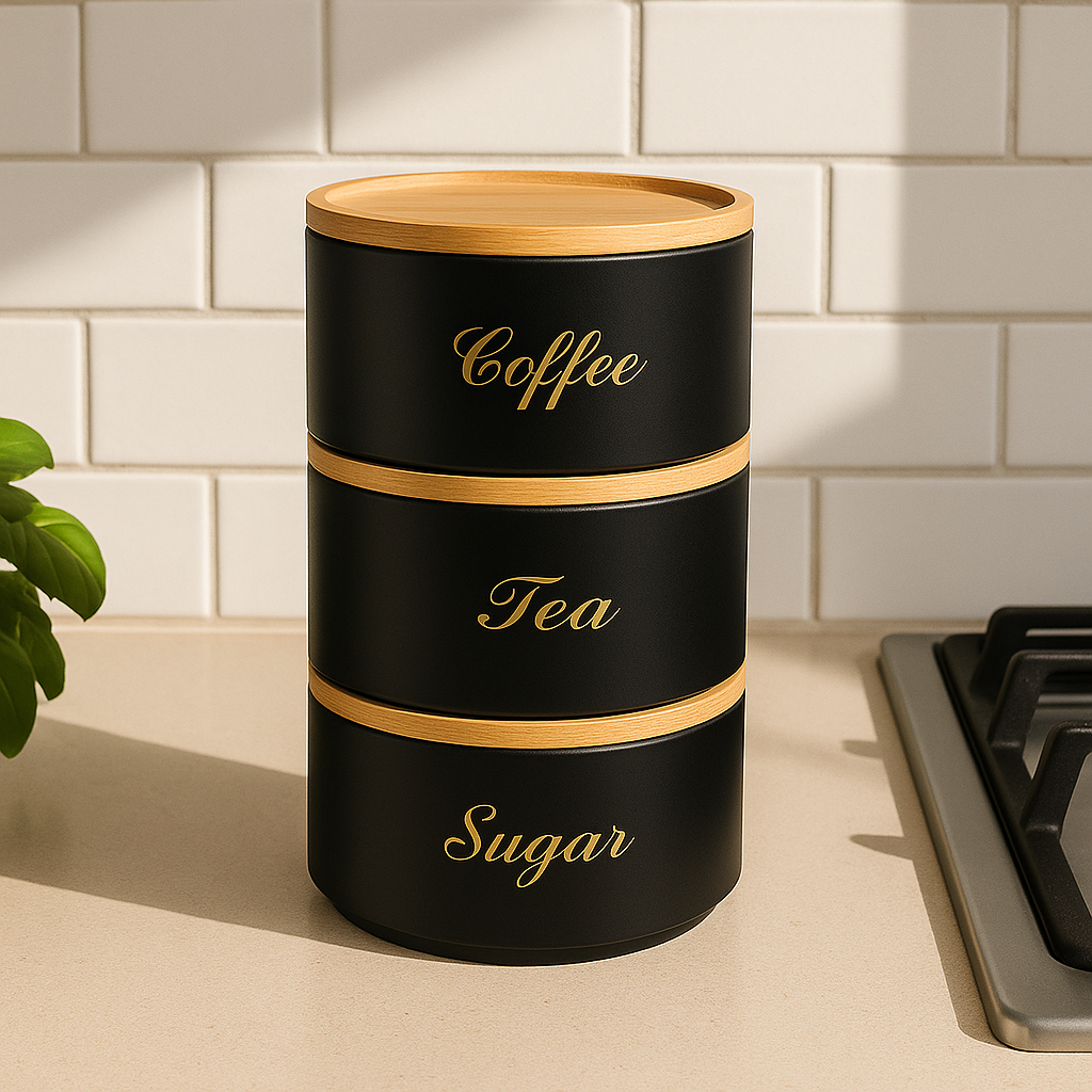 Stacking Metal Canister Set - Black