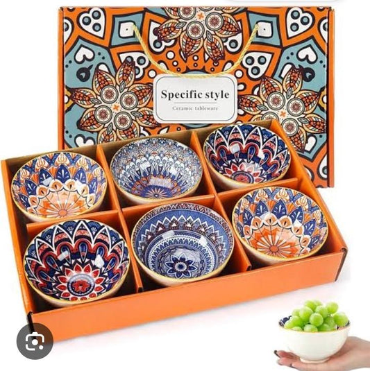 Japanese Ceramic Printed Bowls - Set of 6
