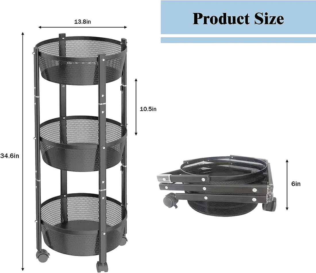 Three-Tier Kitchen Large-capacity Storage Rack Foldable Floor Rack with Wheels