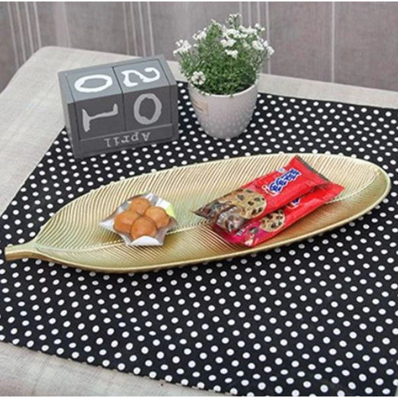 Leaf Shape Wooden Golden Tray