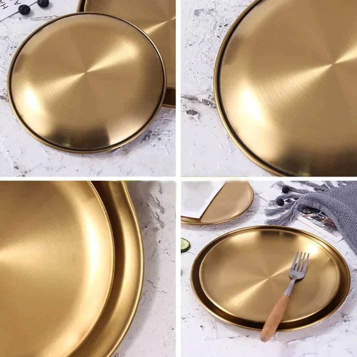 Luxurious SS Round Plate Gold 34 cm