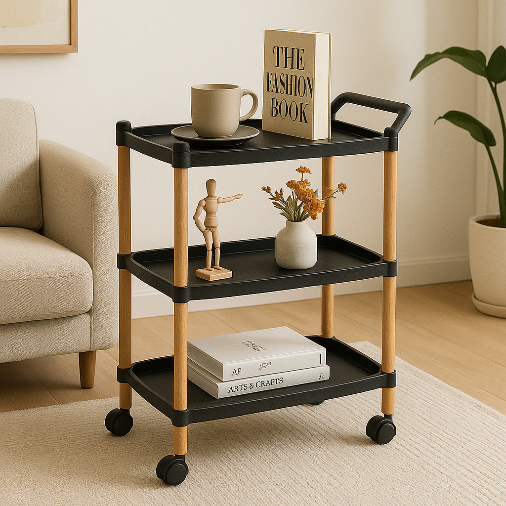 3-Tier Rolling Organizer Cart - Black