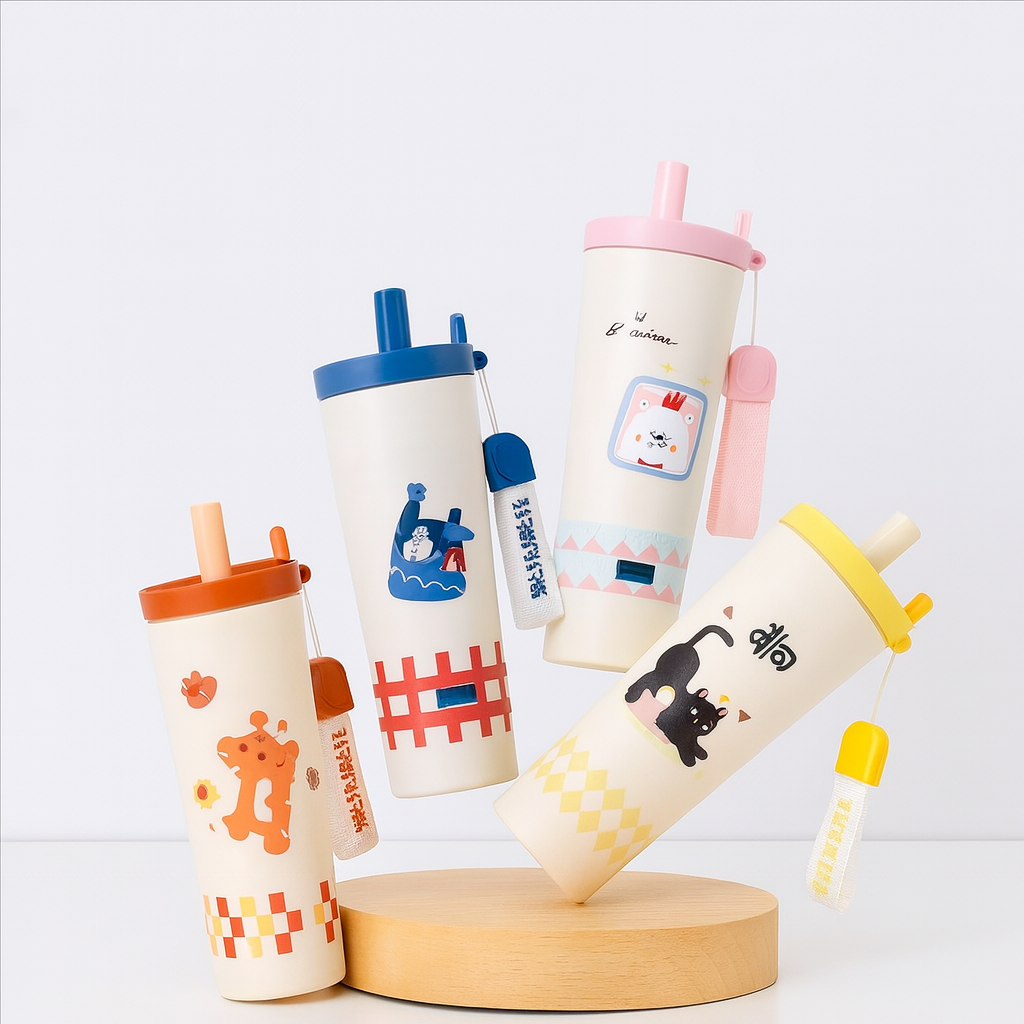 Kids Cartoon Straw Tumbler – 800ml