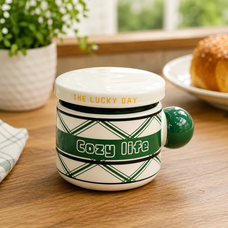 Lucky Day Cozy Life Ceramic Mug with Lid