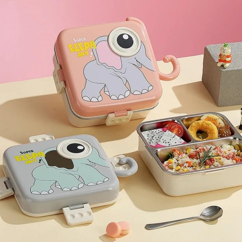 Super Elephant Cartoon Lunch Box With Compartments – Kids’ Lunch Solution