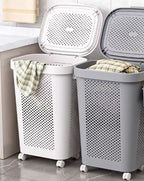 Slim Laundry Hamper 60L Capacity Clothes Basket With Lid For Wardrobe Storage