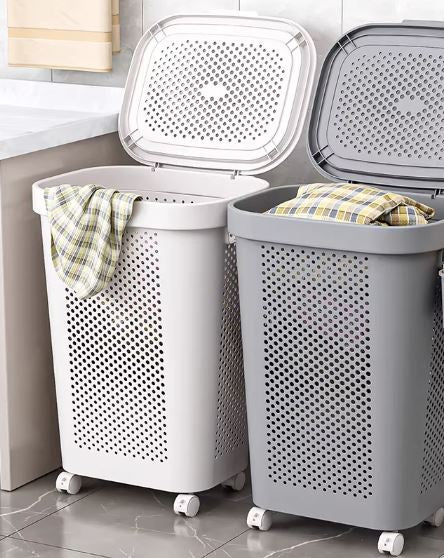 Slim Laundry Hamper 60L Capacity Clothes Basket With Lid For Wardrobe Storage