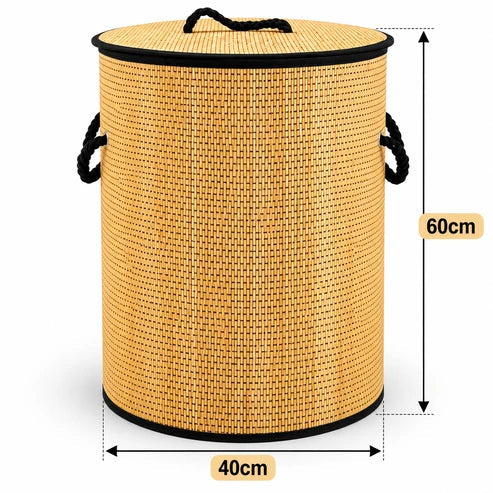 Premium Bamboo Laundry Basket with Lid & Rope Handles – 40 × 60 cm