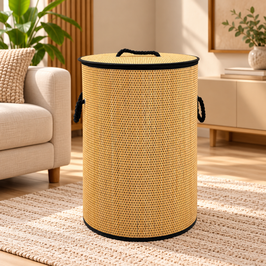 Premium Bamboo Laundry Basket with Lid & Rope Handles – 40 × 50 cm