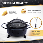 Round Bonfire Wood Burning Patio & Backyard Firepit For Cooking BBQ Grill