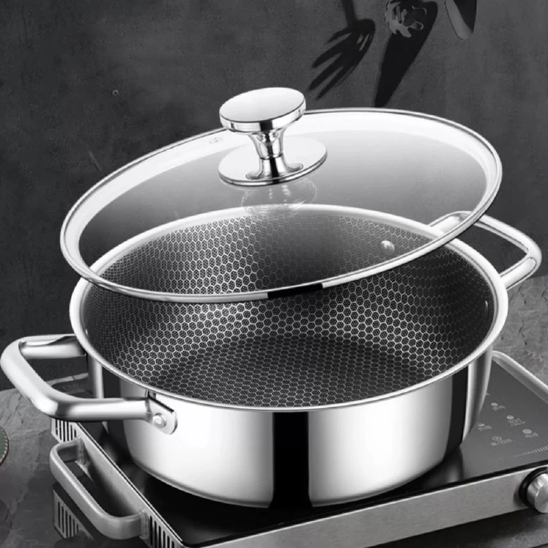 Stainless Steel Soup Pot, Wok, Non-Stick Pan With Lid, Honeycomb Hot Pot For Home, Induction Cooker, Gas Stove, Kitchen Cookware