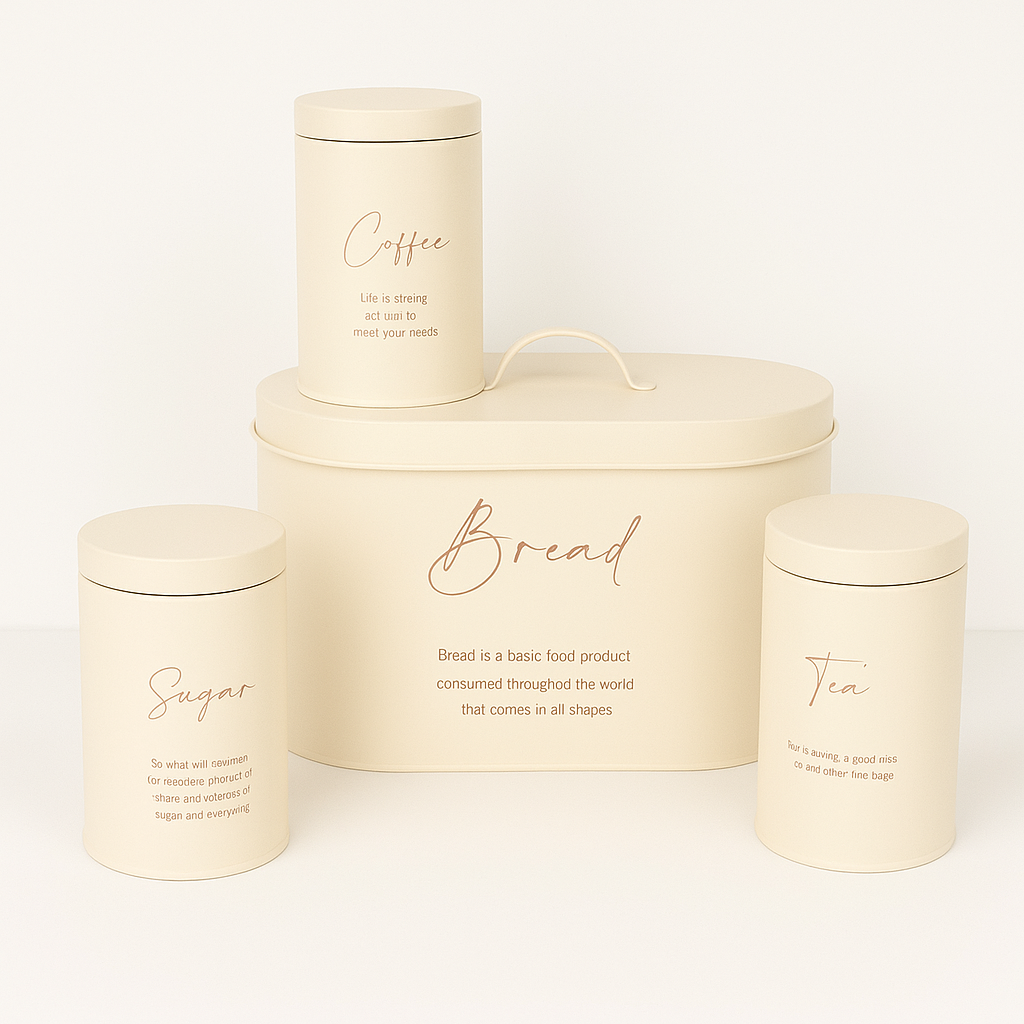 4-Piece Metal Bread Bin and Canister Set - White