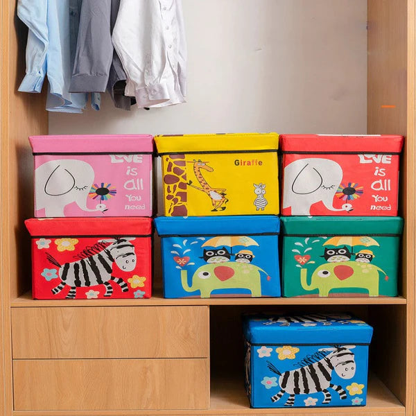 Kids Storage Folding Seat Chest Cube Footstool Small Bench Foot Rest Stool Cartoon Character