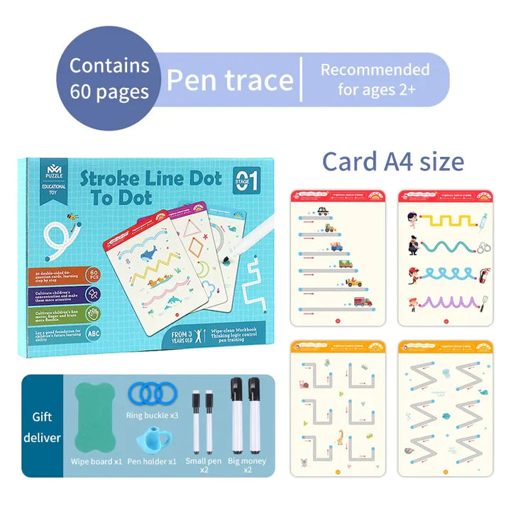 Reusable Educational Tracing Work Book For Kids 64 Pages