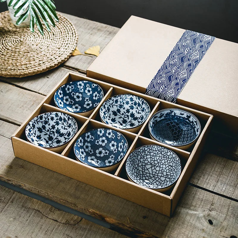 Japanese Style Korean 4.5 Inch Flower 6-Ceramic Bowl Set for Rice Soup
