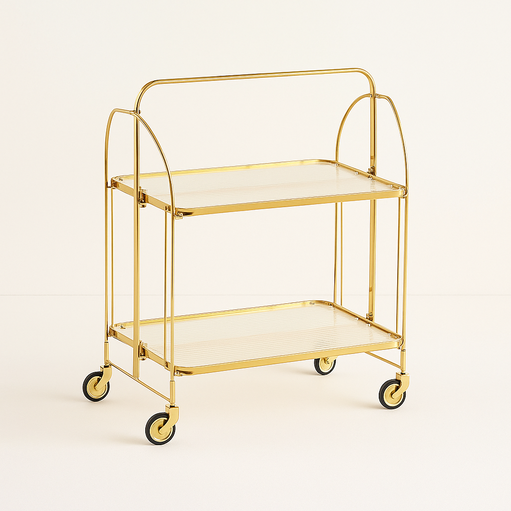 Modern Gold Folding Bar Cart Trolly - Gold
