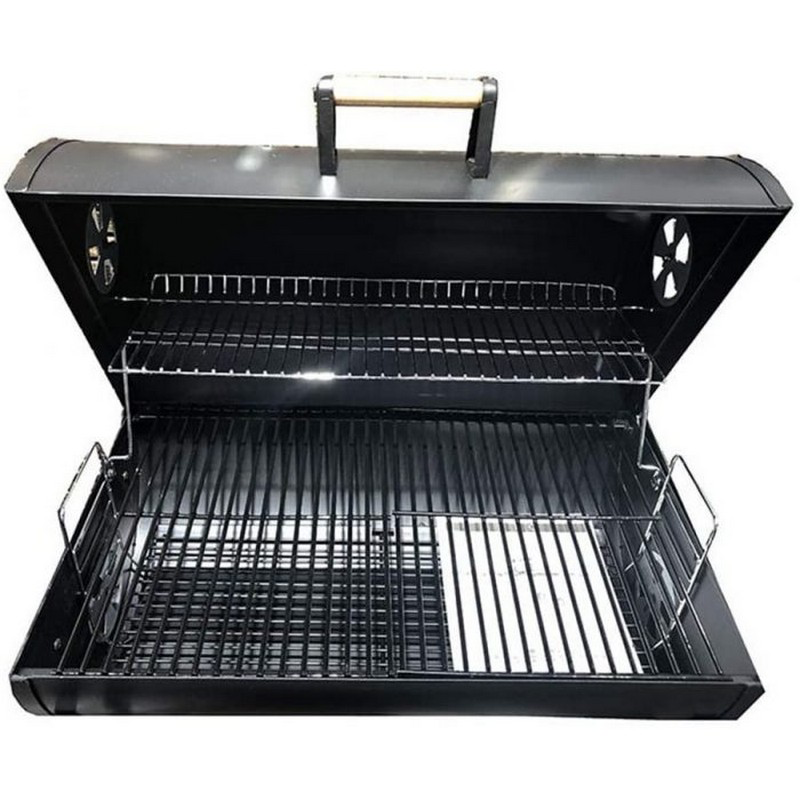 Large Barbecue Smoker Grill Oil Drum Charcoal BBQ Grill With Smokestack With Wheels And Thermometer