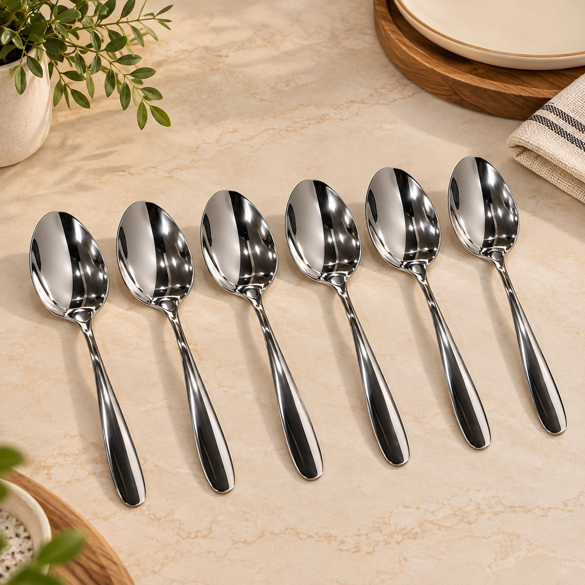 Premium Silver Stainless Steel Spoon Set – 6 Pcs