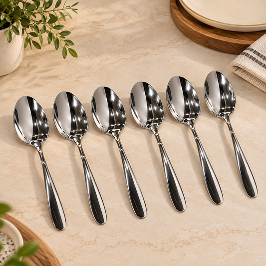 Premium Silver Stainless Steel Spoon Set – 6 Pcs