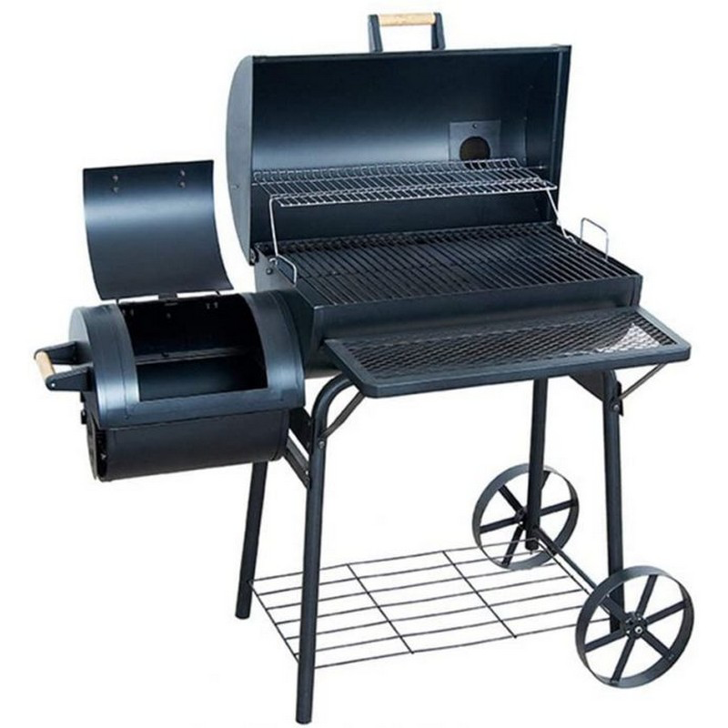 Large Barbecue Smoker Grill Oil Drum Charcoal BBQ Grill With Smokestack With Wheels And Thermometer