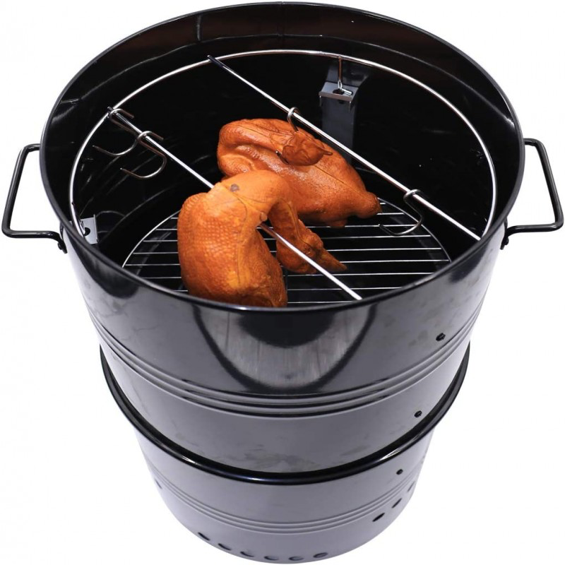Vertical Charcoal Smoker Grill 18 Inch, Heavy Duty Round BBQ Grill Multi-Function Barrel Grill For Outdoor Cooking, Black
