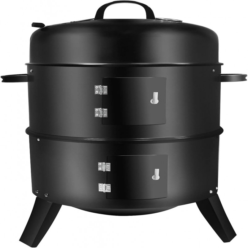 3 In 1 Vertical Charcoal Smoker,16 Inches Separable BBQ Smoker Grill Combo With Built-In Thermometer & Easy TEMP Adjustable Vent For Outdoor Cooking