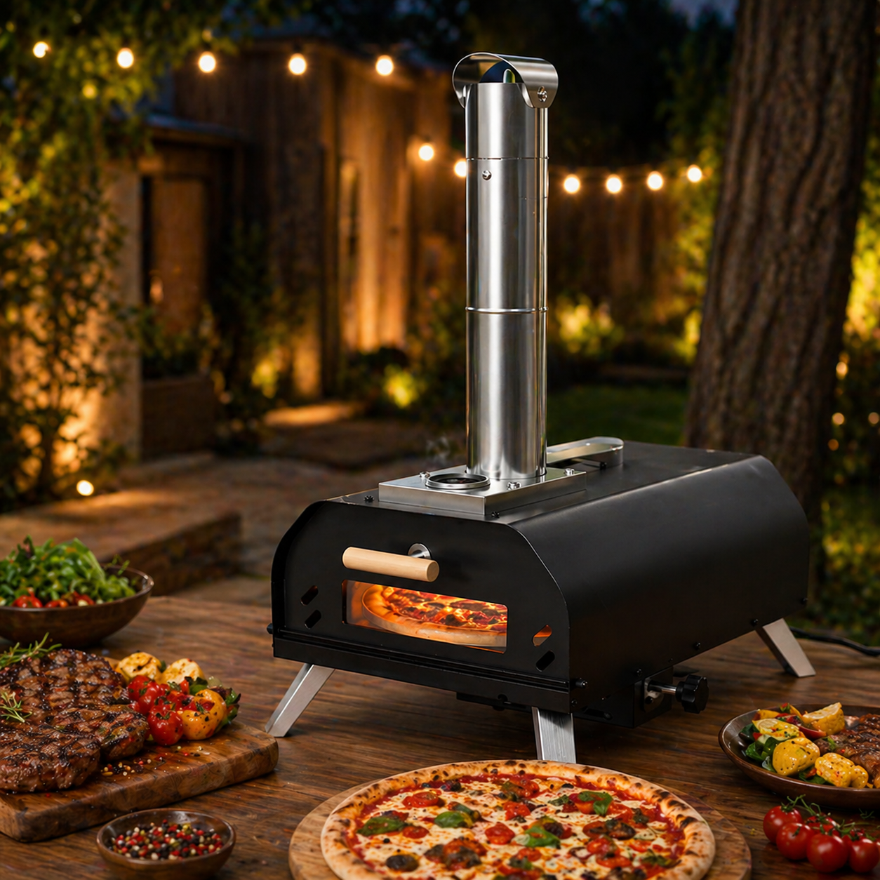 Portable Outdoor Pizza Oven Black Enamel coated Wood Charcoal Fired BBQ Oven