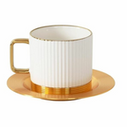 Striped Coffee & Tea Cup Set With Metal Saucer – Set Of 6 | Elegant Gift Set |