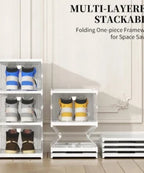 Modern Style Plastic Transparent Foldable 3 Layer Shoe Rack Organizer Cabinet