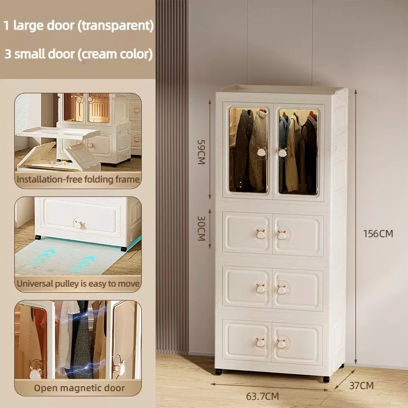 Foldable Dustproof Multi-layer Plastic Storage Cabinet
