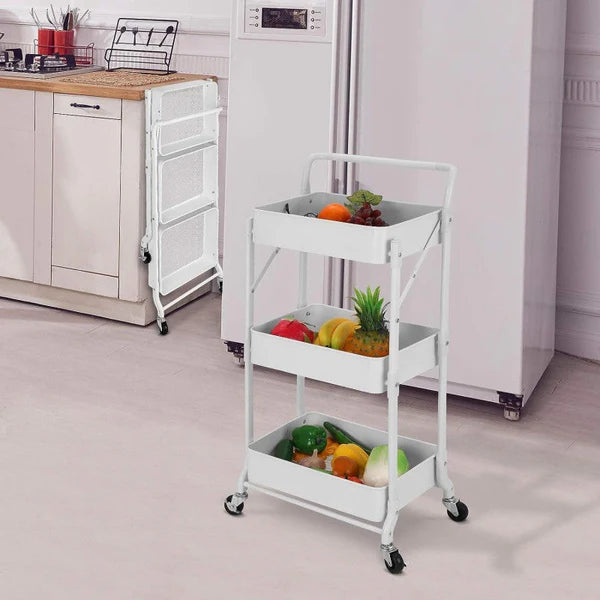 Foldable 3 Tier Metal Utility Rolling Cart
