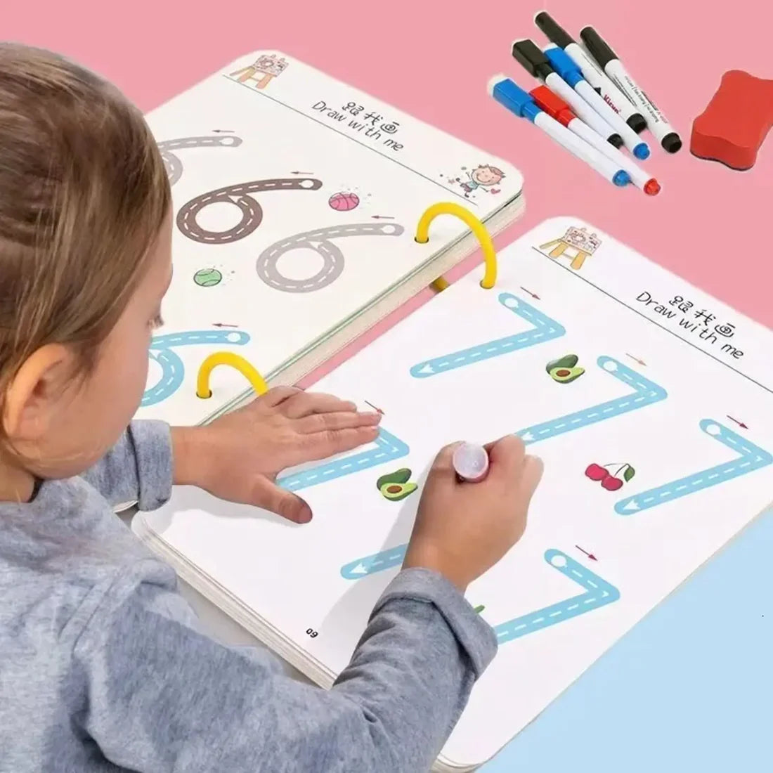 Reusable Educational Tracing Work Book For Kids 64 Pages