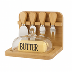 Butter Dish and Cheese Knife Set with Bamboo Base and Glass Lid
