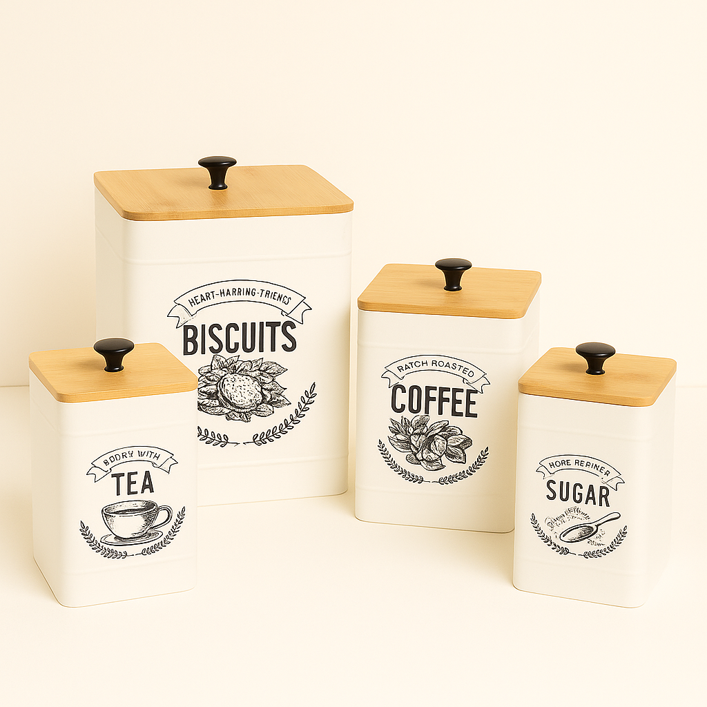 Elegant 4-Piece Cream-Colored Metal Jar Set