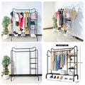 Dual Pole Movable Clothes Rack – Wardrobe Stand With Shelves & Coat Storage