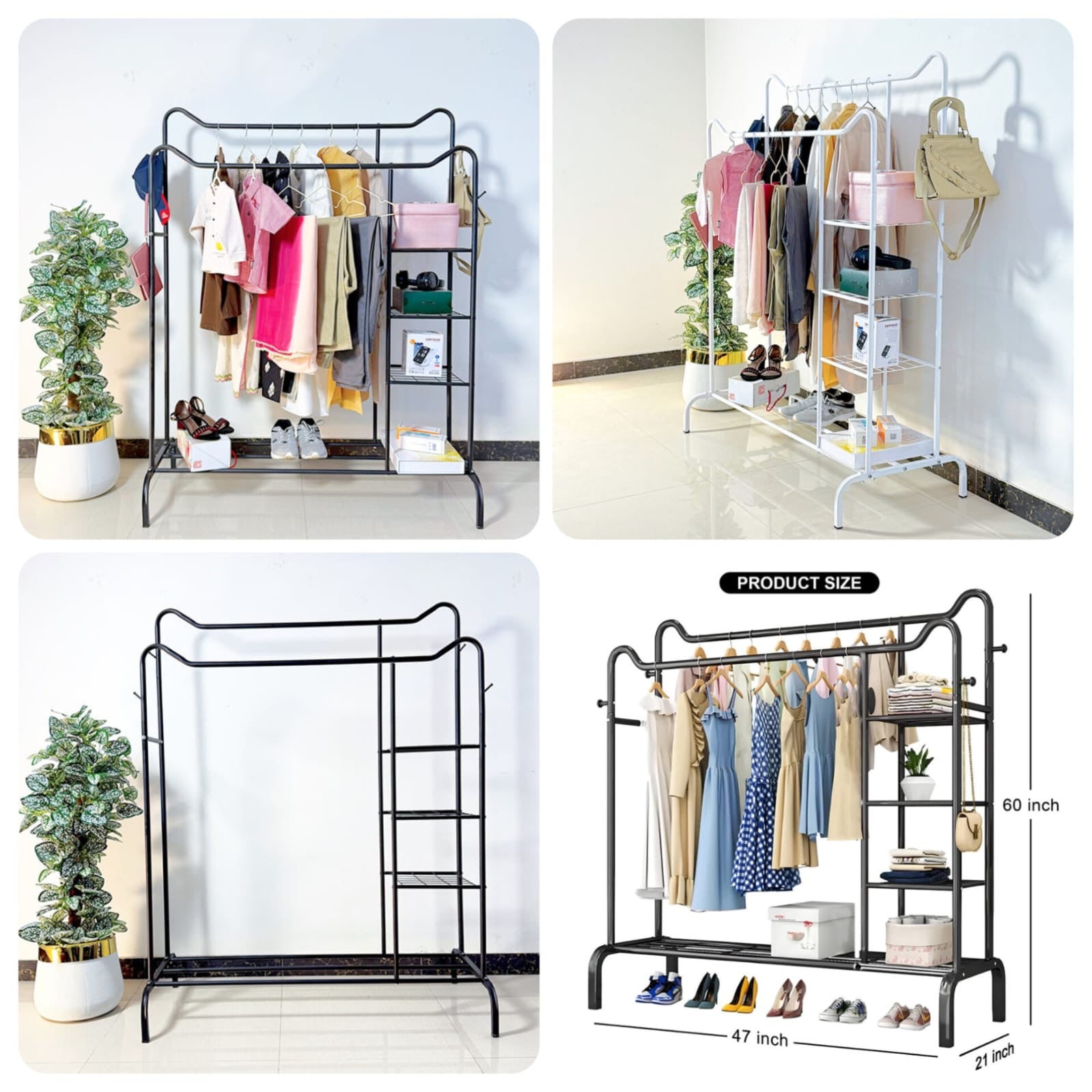 Dual Pole Movable Clothes Rack – Wardrobe Stand With Shelves & Coat Storage