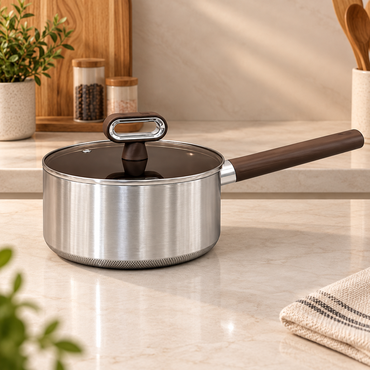 Titanium Coated Stainless Steel Saucepan with Glass Lid