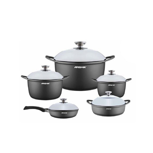 ARSHIA PREMIUM 10PCS DIE CAST COOKWARE SET SILVER