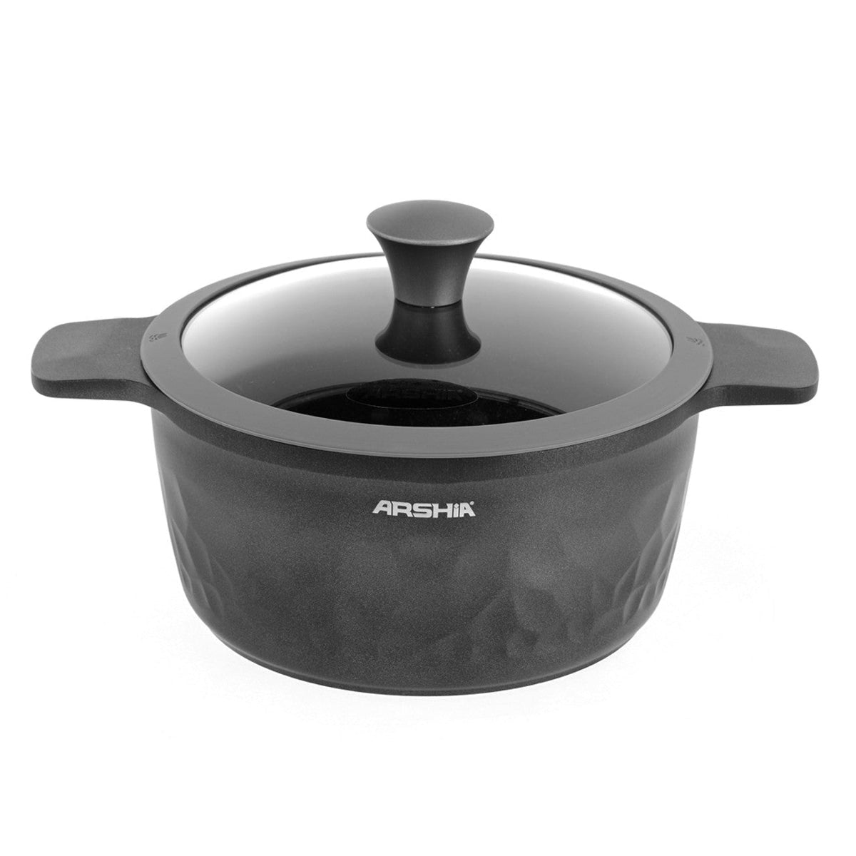 ARSHIA PREMIUM DIE-CASTED ALUMINIUM 8PCS COOKWARE SET SILICON GLASS LID BLACK