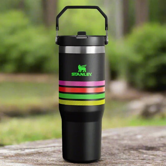 THE VARSITY ICEFLOW™ FLIP STRAW TUMBLER | 30 OZ | BLACK NEON