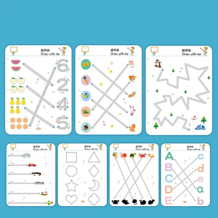 Reusable Educational Tracing Work Book For Kids 64 Pages