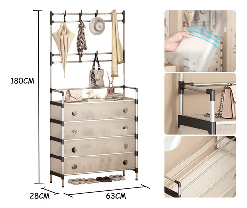 5 Layer Dustproof Shoe Rack With Clothes Rack
