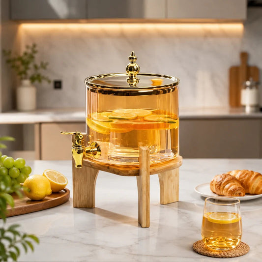 Premium 2.6L Glass Beverage Dispenser with Wooden Stand