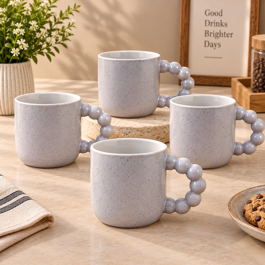 Premium Speckled Ceramic Beaded Handle Mug Set – 4 Pcs