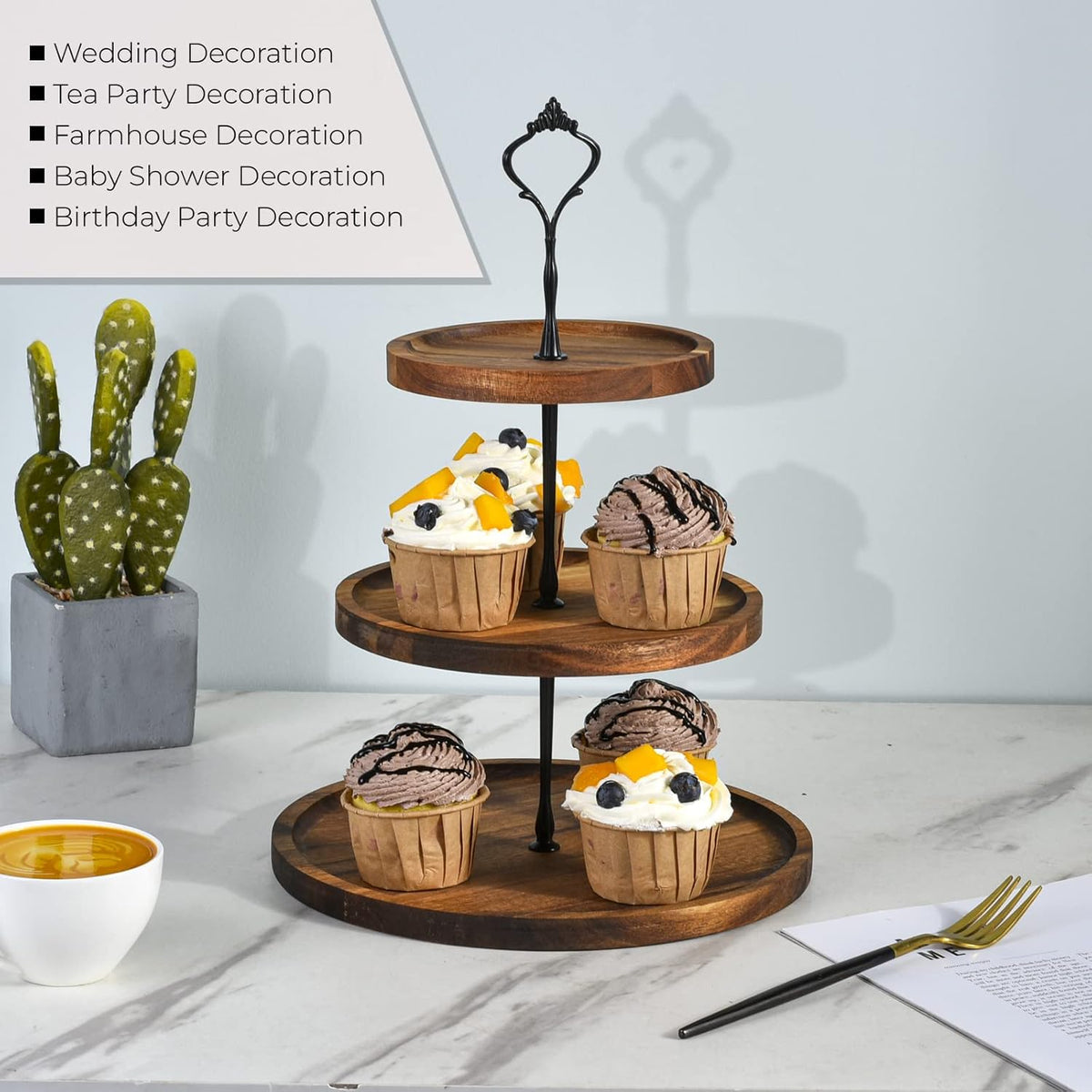 WOODEN TIERED CUPCAKE STAND