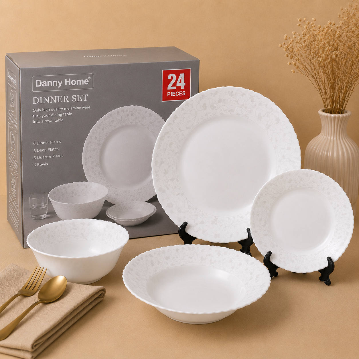 Danny Home™
Danny Home 24 Pcs Pearl Vine Dinner Set